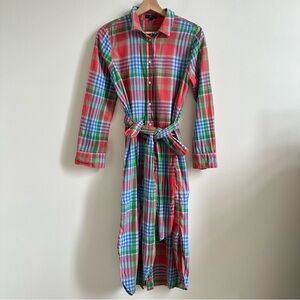 J crew Plaid Button-Up Belted Dress size S